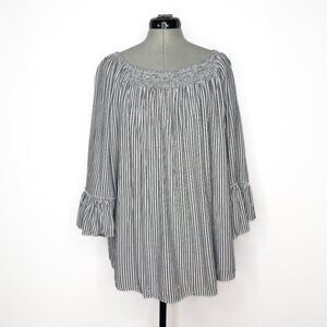 Terra & Sky Striped Off-the-Shoulder Smocked Boho Blouse - 1XL